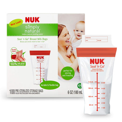 Close up of 100 count NUK breast milk bag box
