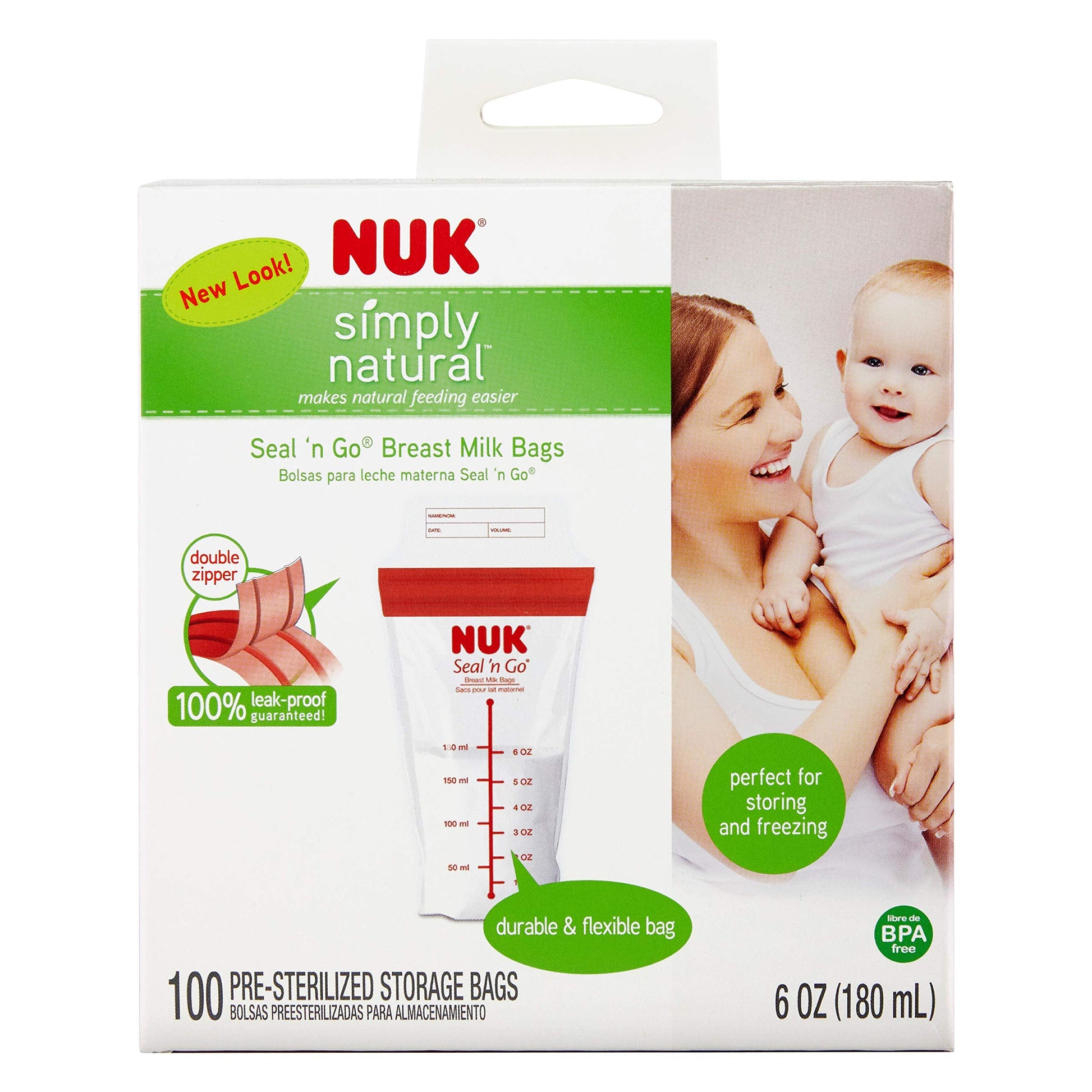 NUK breast milk bags organized in a home freezer