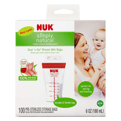 NUK breast milk bags organized in a home freezer