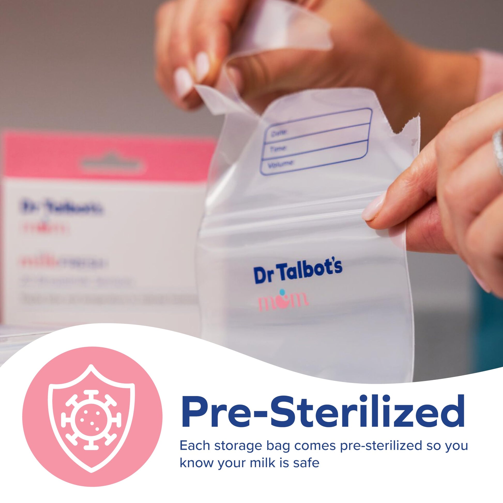 Breastmilk storage bag with measurement markings and label area