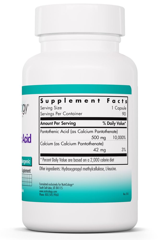 Nutricology Vitamin B5 supplement bottle label detail