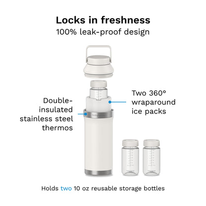 Open view showing inside of Baby Brezza insulated milk cooler