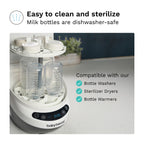 Two 10 fluid ounce milk bottles included with Baby Brezza cooler