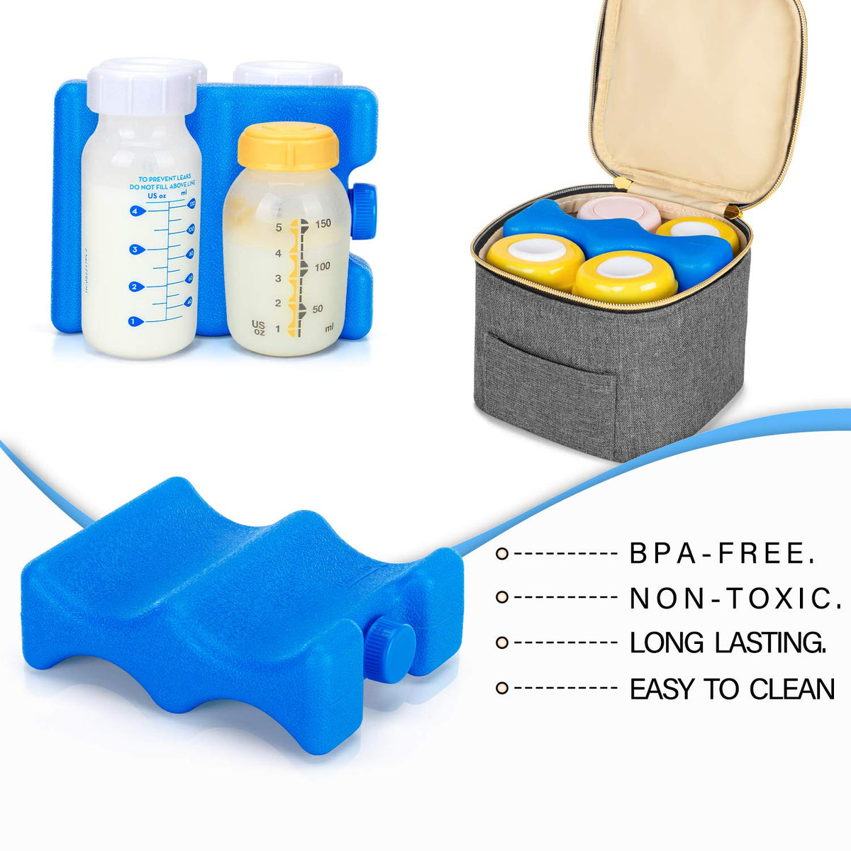 Teamoy ice packs inside a cooler bag with baby bottles