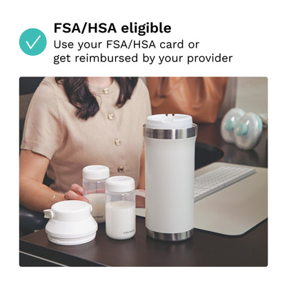 Lifestyle shot of Baby Brezza portable milk cooler for travel