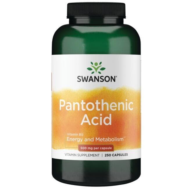 Close up of Swanson Pantothenic Acid capsule packaging