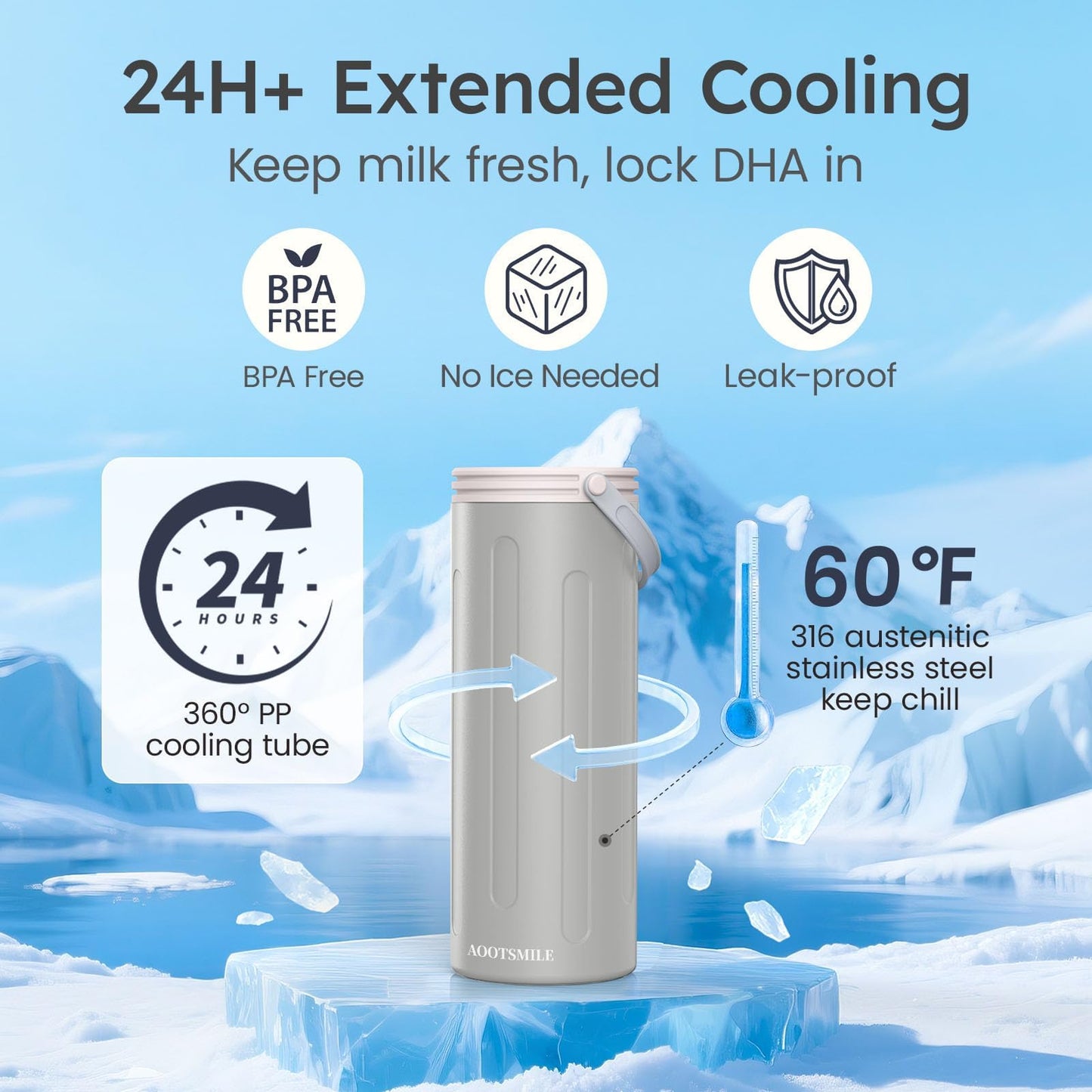 Side profile of portable 22 fluid ounce breast milk cooler