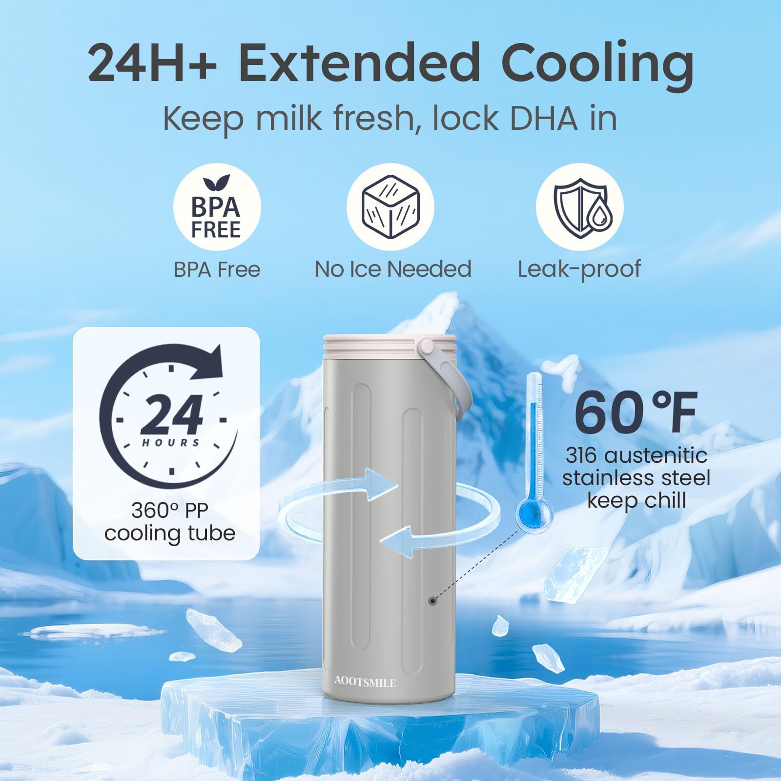 Side profile of portable 22 fluid ounce breast milk cooler
