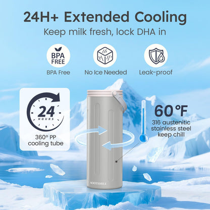 Side profile of portable 22 fluid ounce breast milk cooler