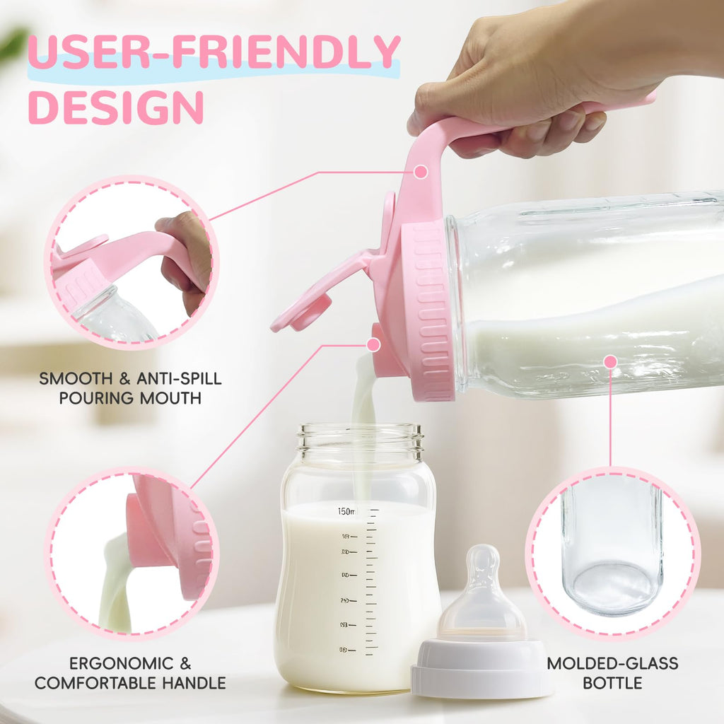 Top view of wide mouth glass breast milk pitcher