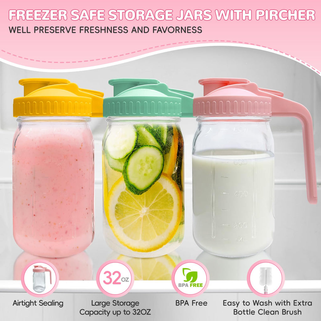 Riznpo pink lid glass breast milk pitcher in home setting