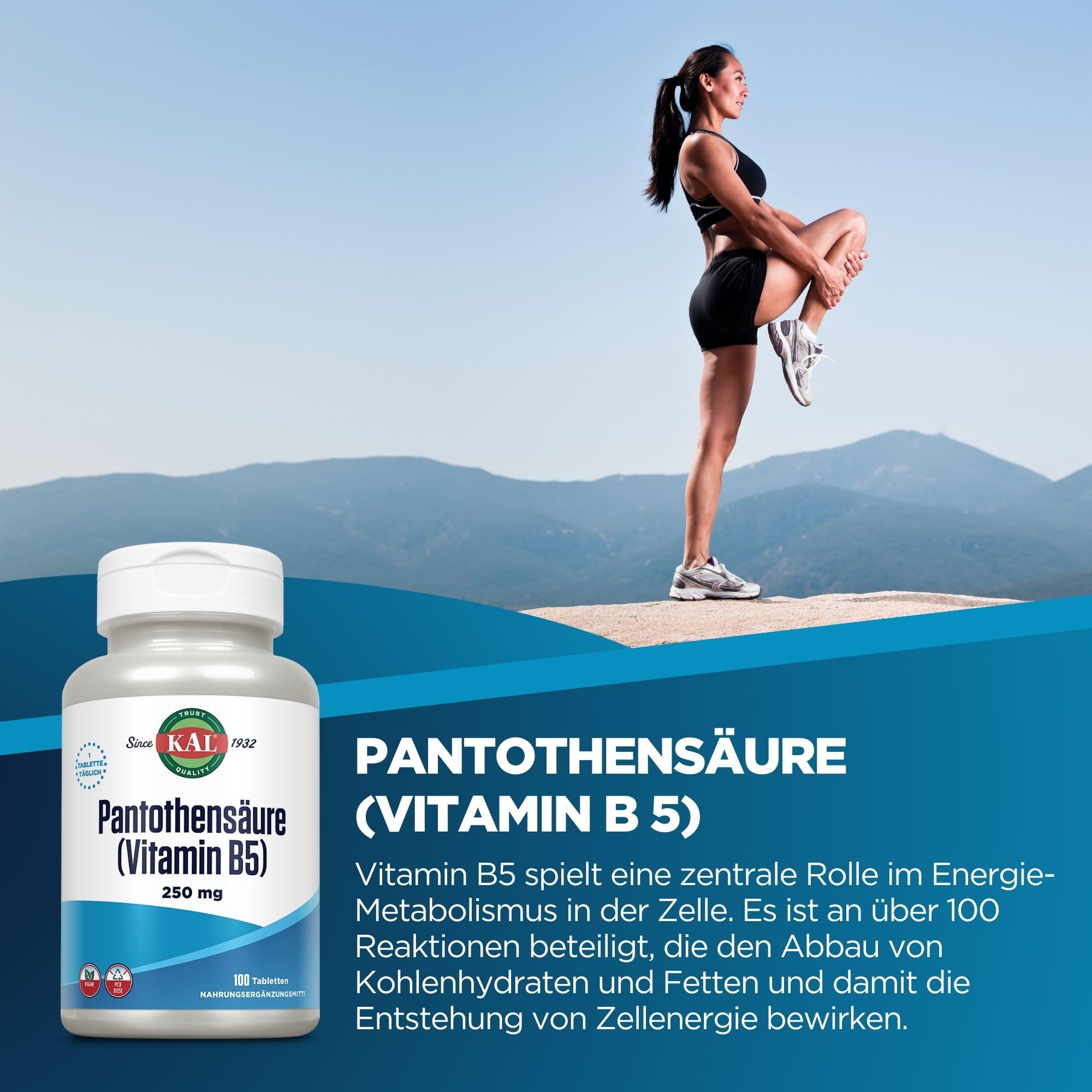 Kal Vitamin B5 250mg supplement label dietary facts