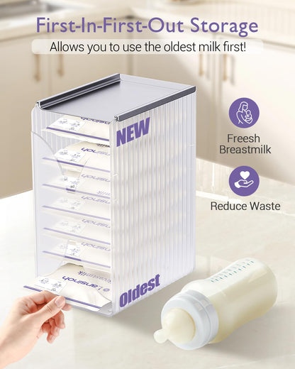 E1vee1 tower holding multiple breastmilk storage bags