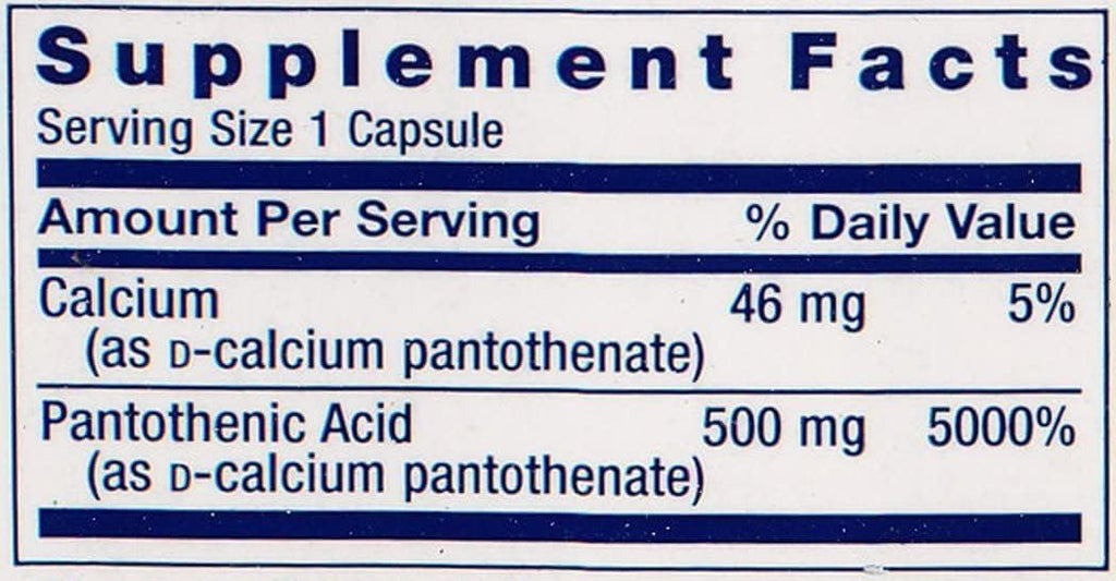 Life Extension B5 500mg ingredient information panel