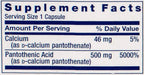 Life Extension B5 500mg ingredient information panel