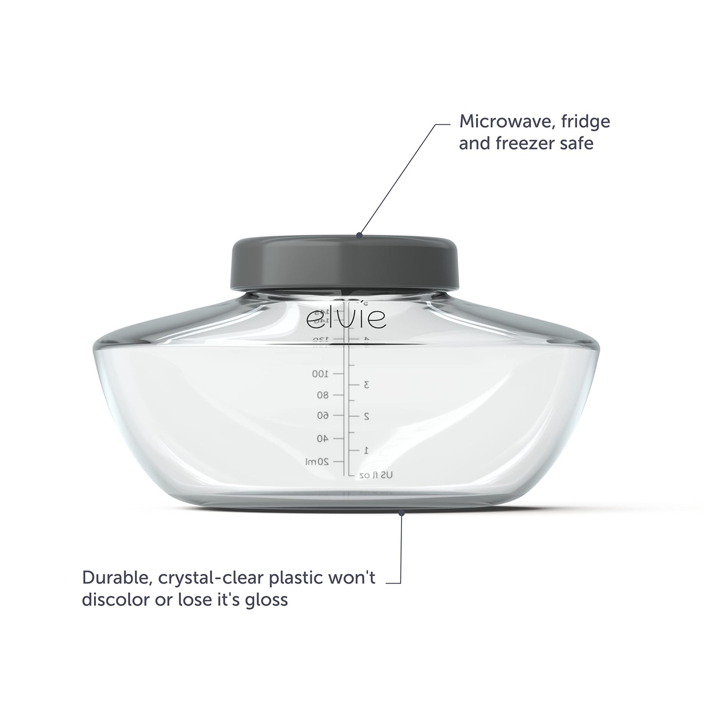 Reusable Elvie breast pump bottles 150 milliliters capacity