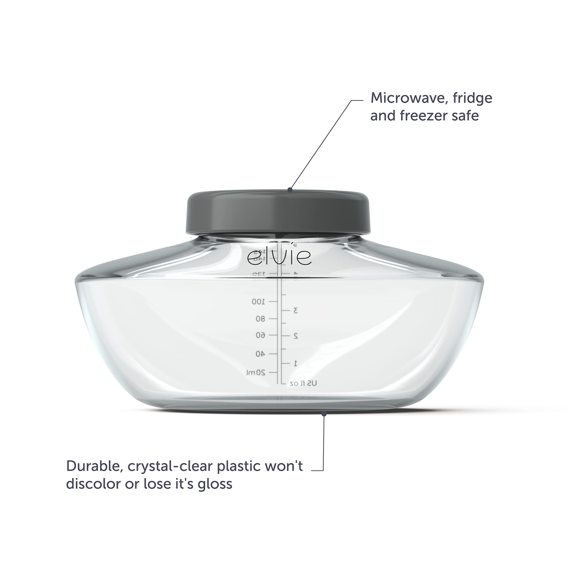 Reusable Elvie breast pump bottles 150 milliliters capacity