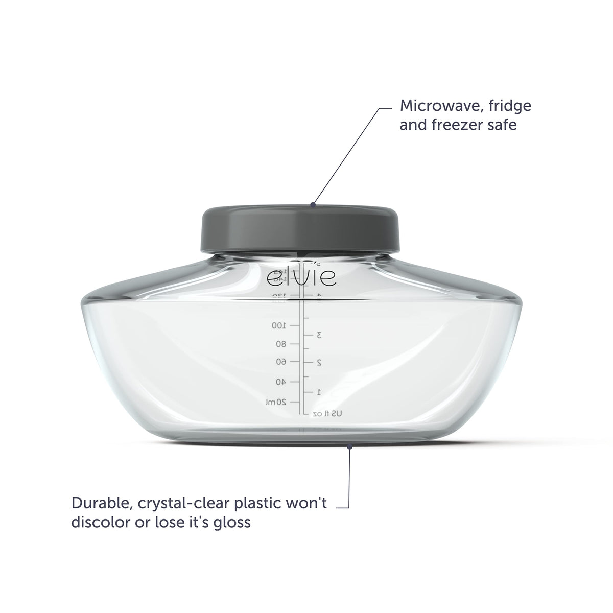 Reusable Elvie breast pump bottles 150 milliliters capacity