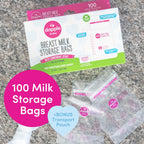 Close up of Dapple breast milk storage bag easy pour spout feature