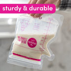 Side view of Dapple breast milk storage bag with leakproof double zipper