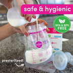 Dapple breast milk storage bag being filled with breast milk