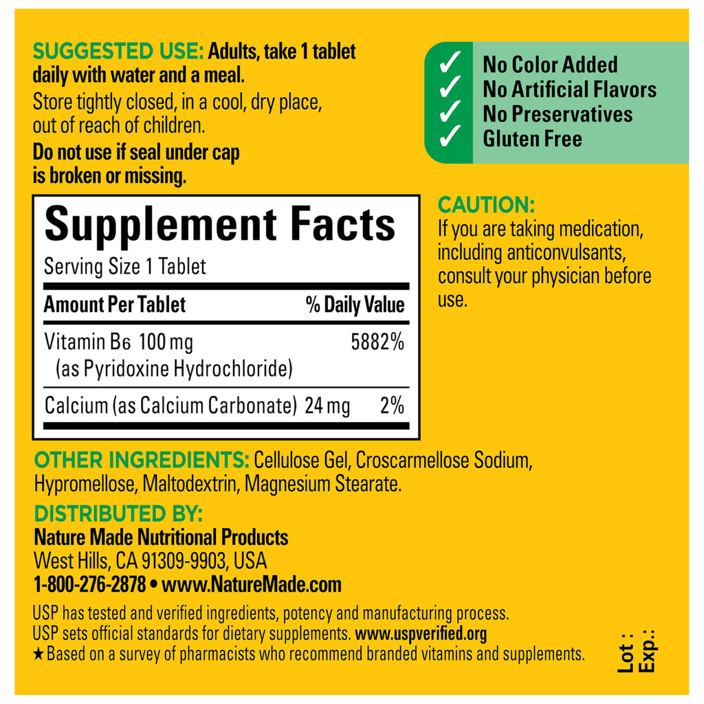 Authentic Nature Made Vitamin B6 100mg import product