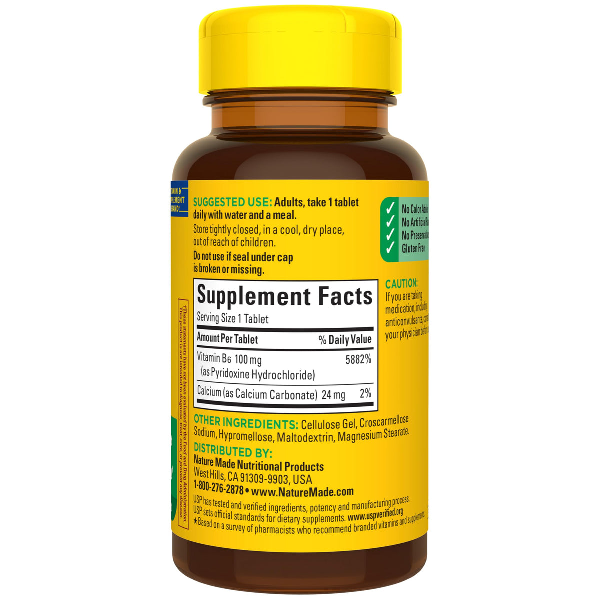 Nature Made Vitamin B6 100mg USP verified seal