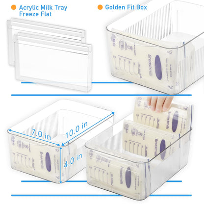Clear plastic bin for organized milk storage