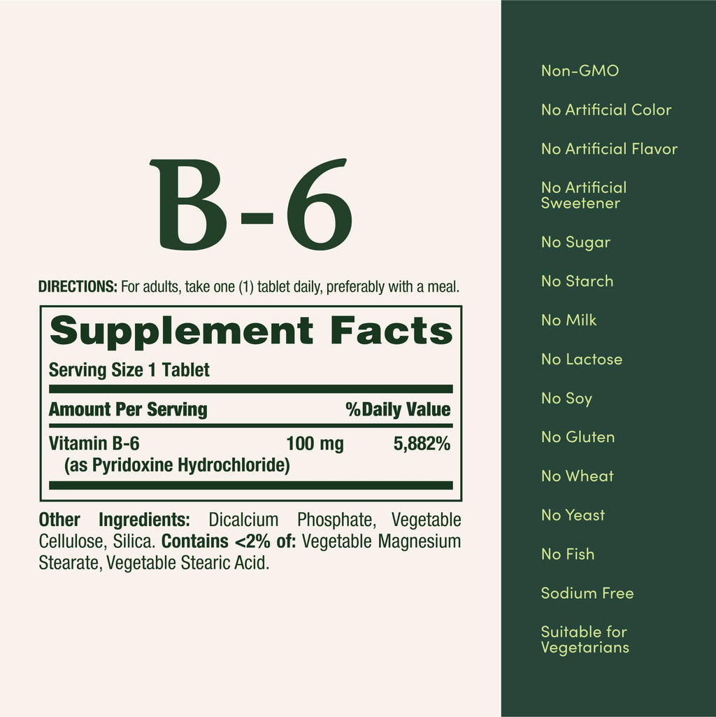 Nature's Bounty Vitamin B6 100 count bottle next to product box