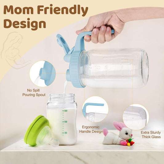 Side profile of AoeJarry 32 fluid ounce glass mason jar pitcher