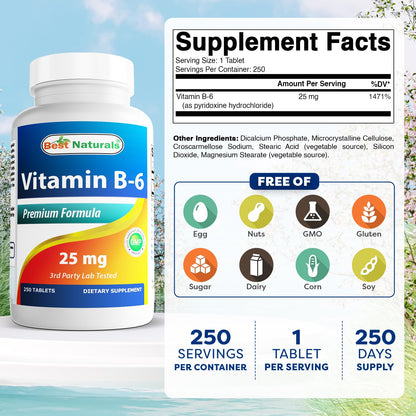 Best Naturals Vitamin B6 supplement bottle label ingredients