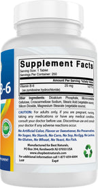 Best Naturals Vitamin B6 250 count bottle nutrition facts