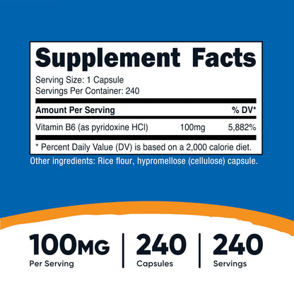 Nutricost Vitamin B6 240 capsules bottle supplement facts label