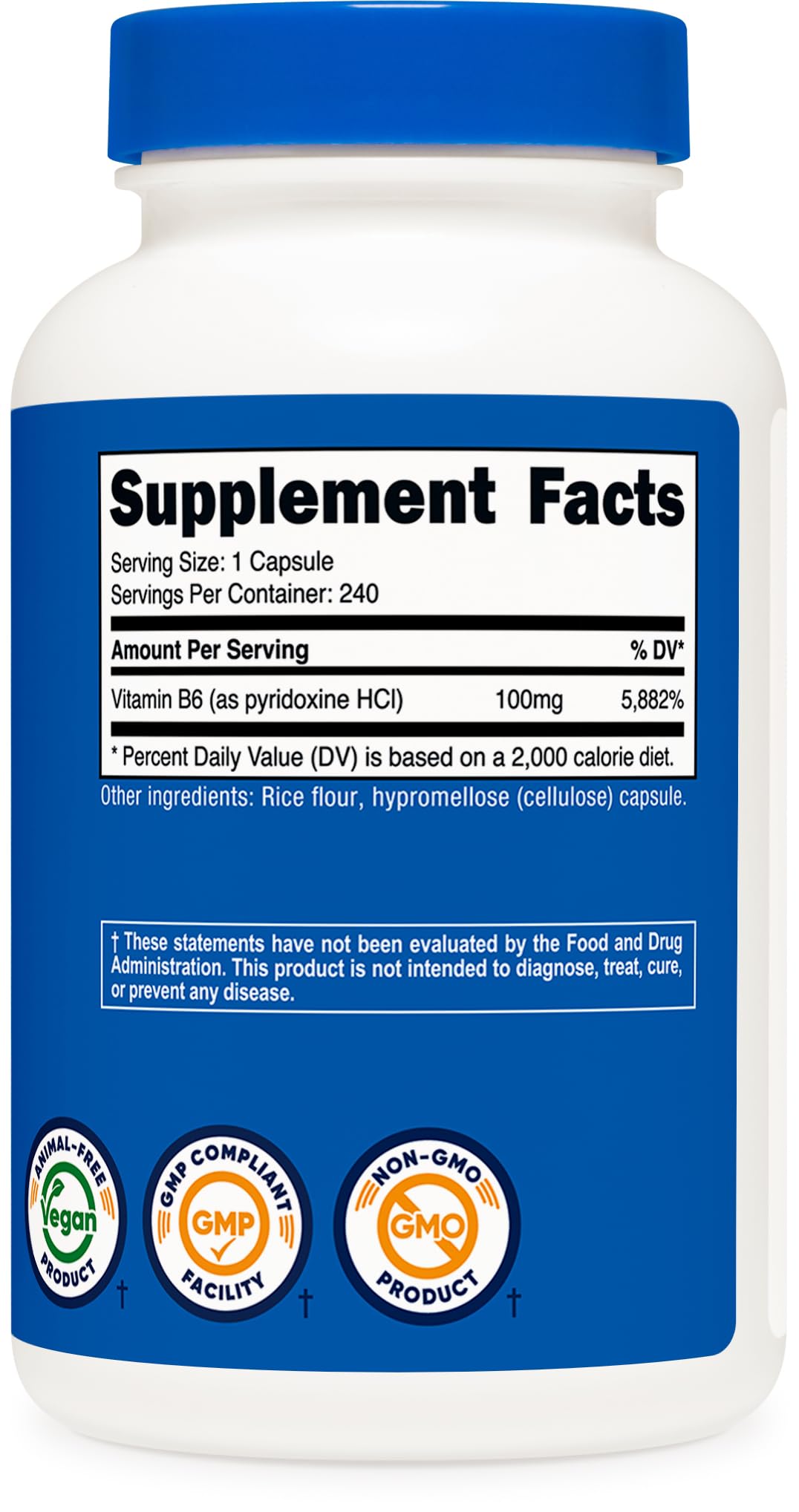 Nutricost Vitamin B6 Pyridoxine HCl bottle side profile