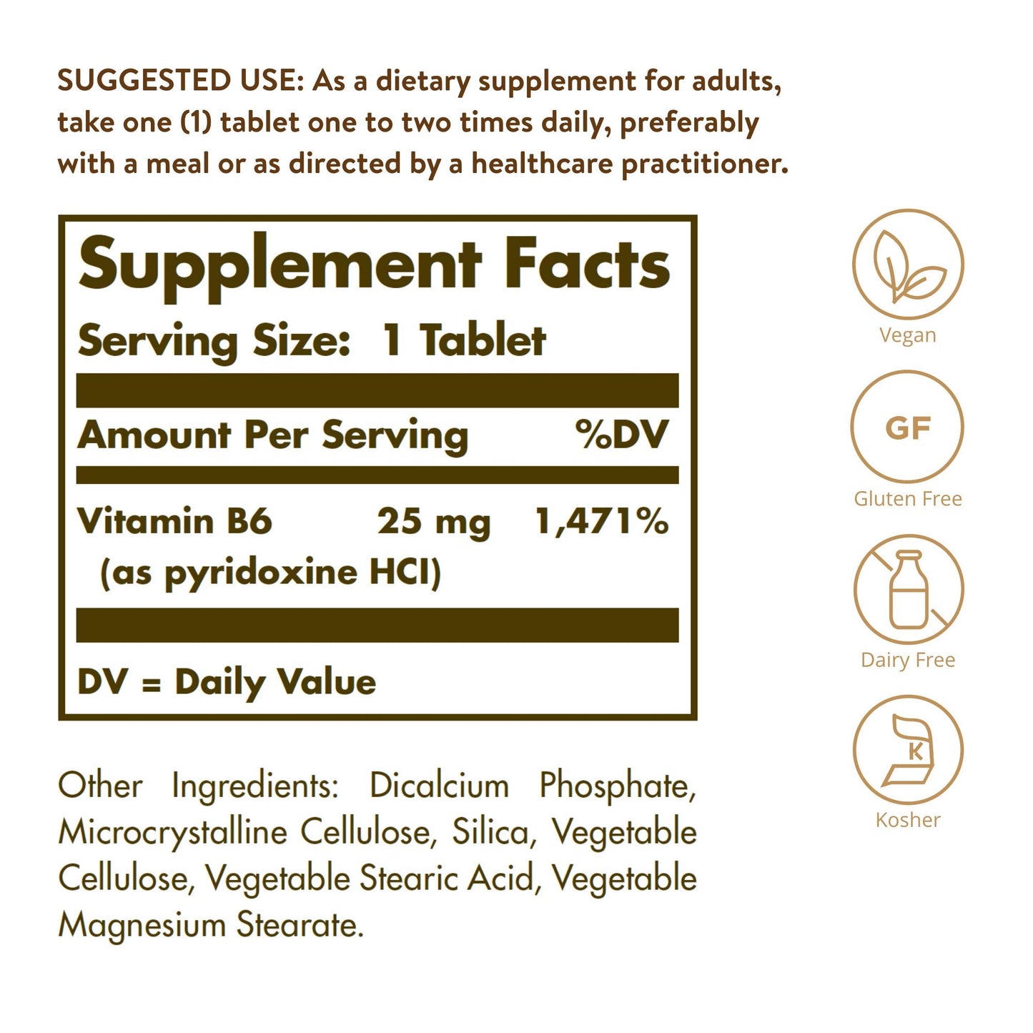 USA imported essential B complex supplement bottle side label showing supplement facts.