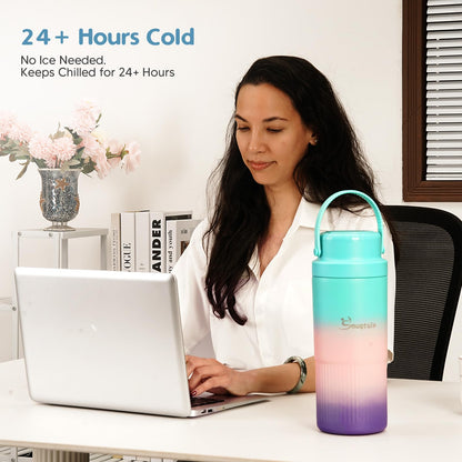 Momcozy breast milk cooler showing the teal to purple ombre finish
