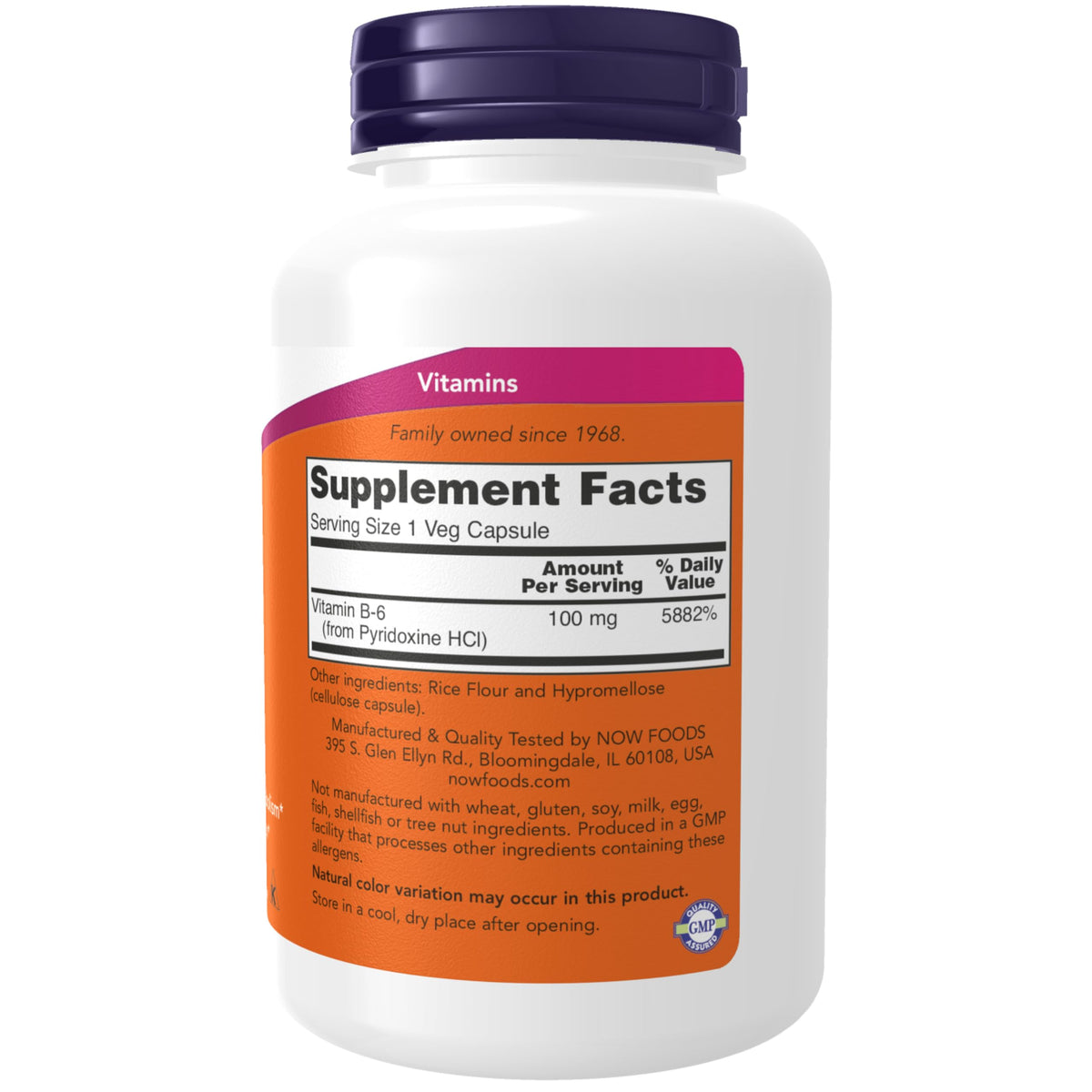 Now Foods Vitamin B6 250 vegetarian capsules supplement facts