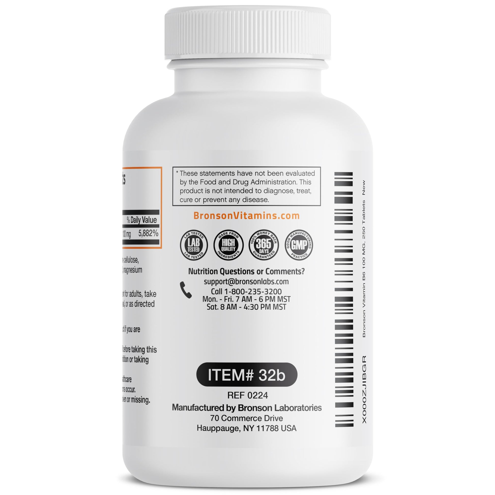 Bronson Vitamin B6 pyridoxine supplement premium non-GMO formula details