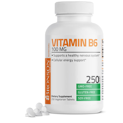 Bronson Vitamin B6 dietary supplement vegetarian tablets nutrition facts label