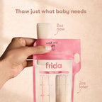 Frida Mom breastmilk bag showing the push-pop split technology