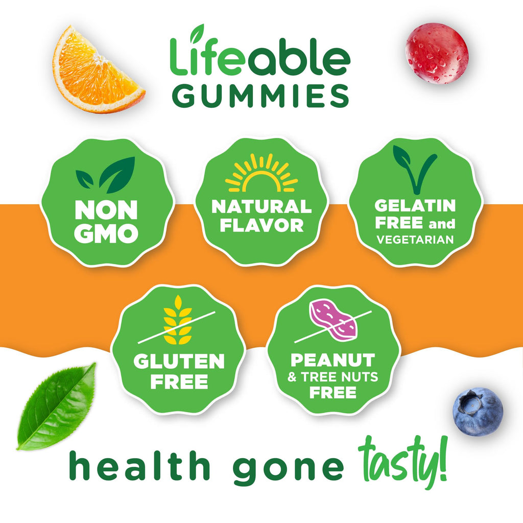 Back label of Lifeable vitamin B6 gummies showing 100 milligrams dosage