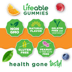 Back label of Lifeable vitamin B6 gummies showing 100 milligrams dosage