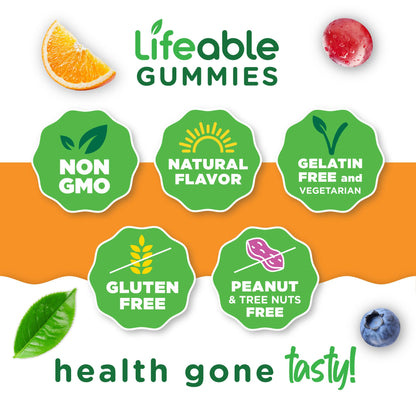 Back label of Lifeable vitamin B6 gummies showing 100 milligrams dosage