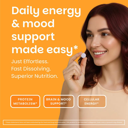 Close up of EZ Melts Vitamin B6 Orange Blast supplement label