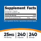 Nutricost Vitamin B6 240 capsule bottle label details