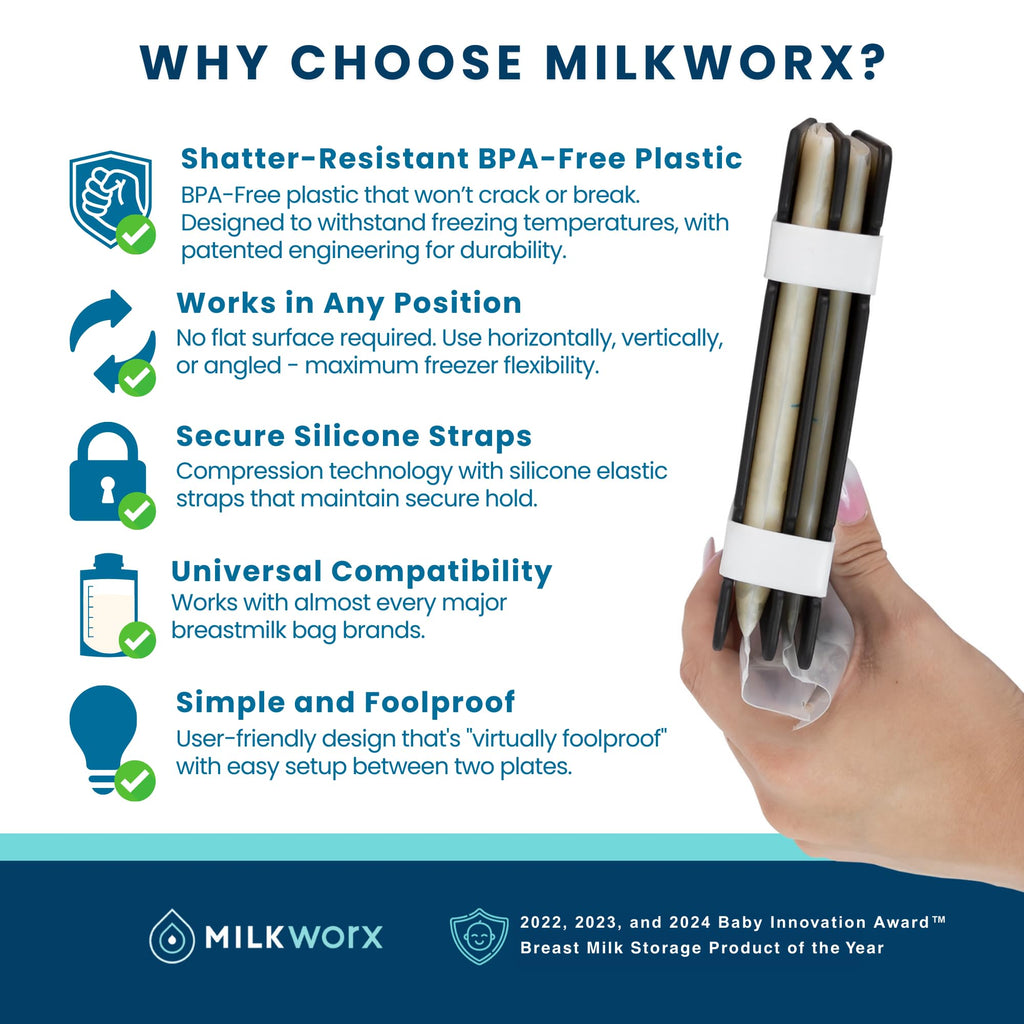 MilkWorx breast milk bag freezer organizer plates and silicone straps
