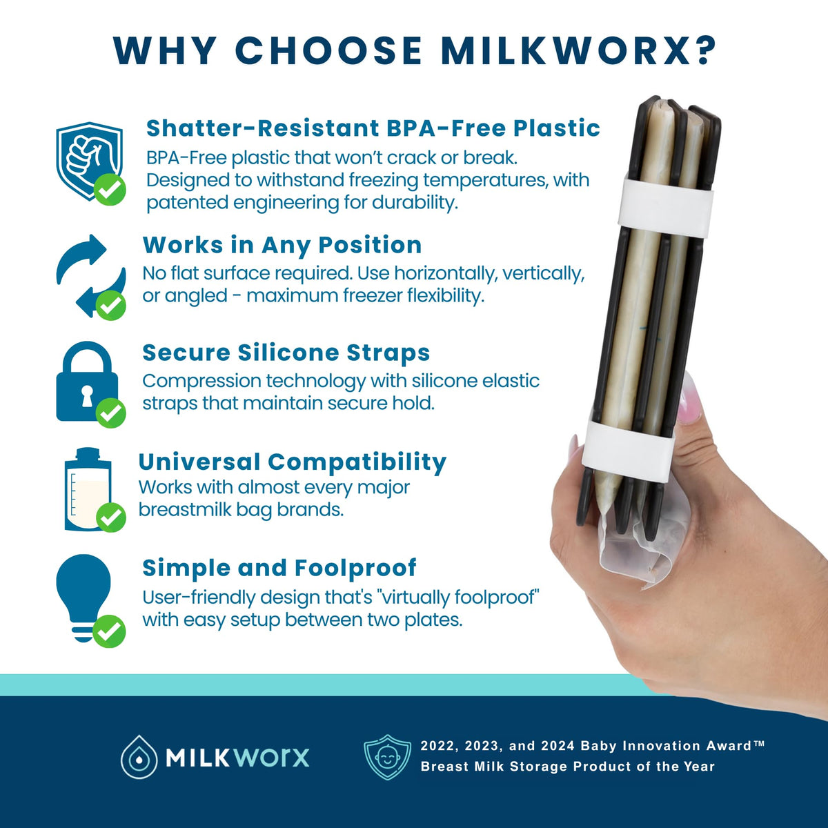 MilkWorx breast milk bag freezer organizer plates and silicone straps