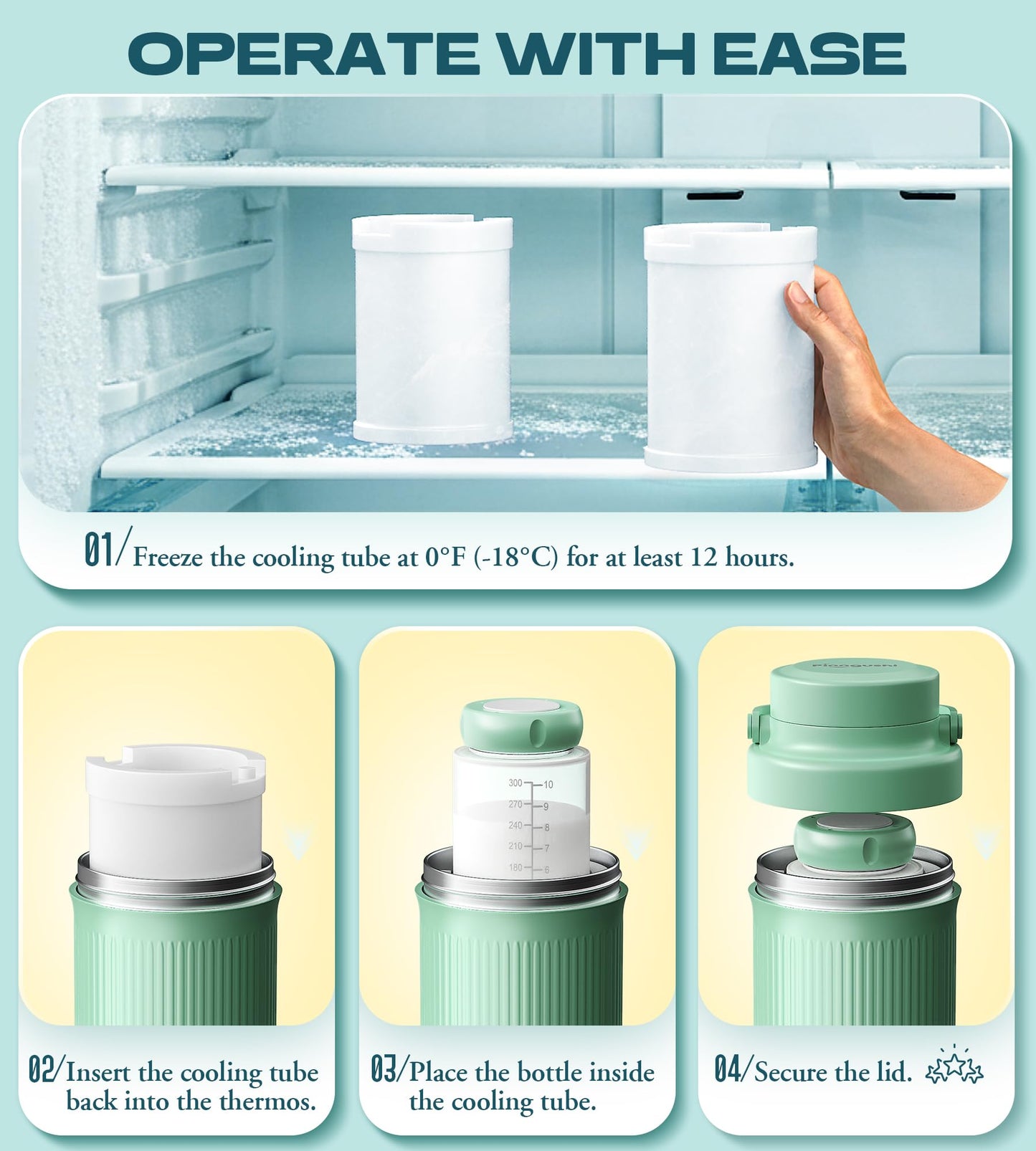 Components of Pinngushi 22 Fluid Ounce breast milk storage set