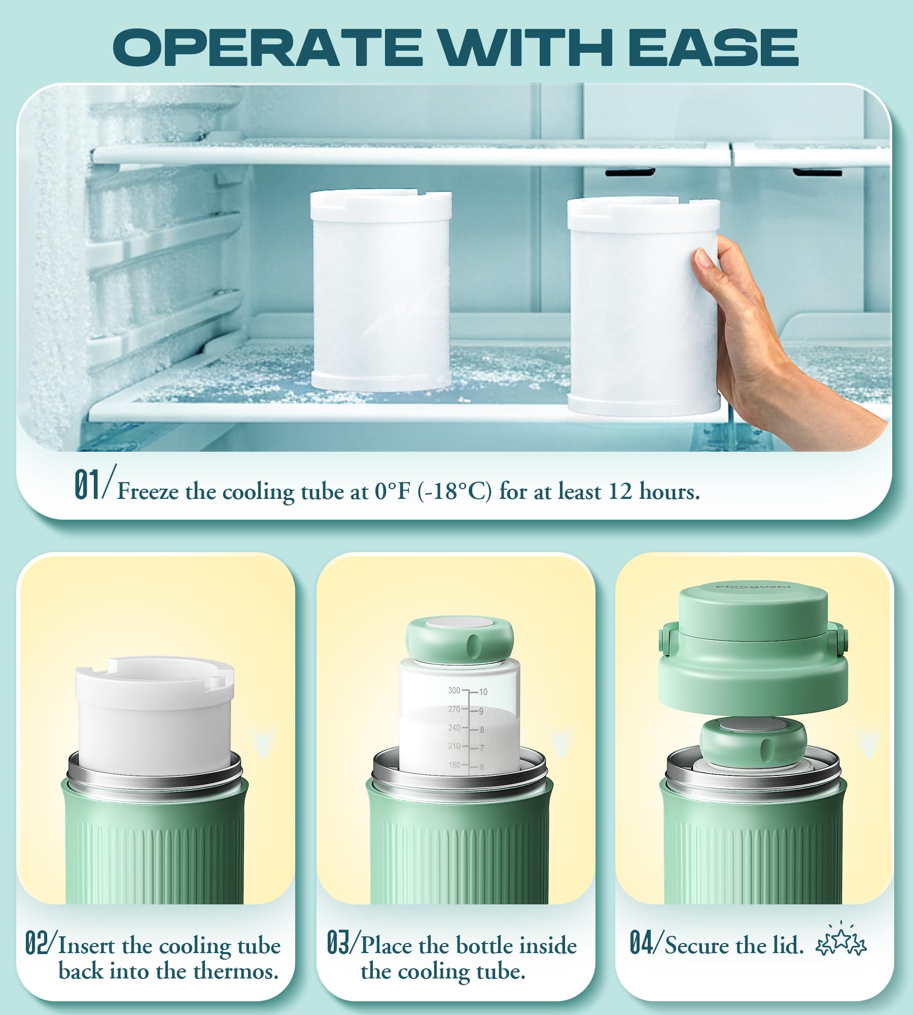 Components of Pinngushi 22 Fluid Ounce breast milk storage set