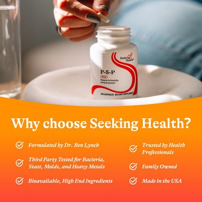 Seeking Health P-5-P dietary supplement bottle lifestyle shot